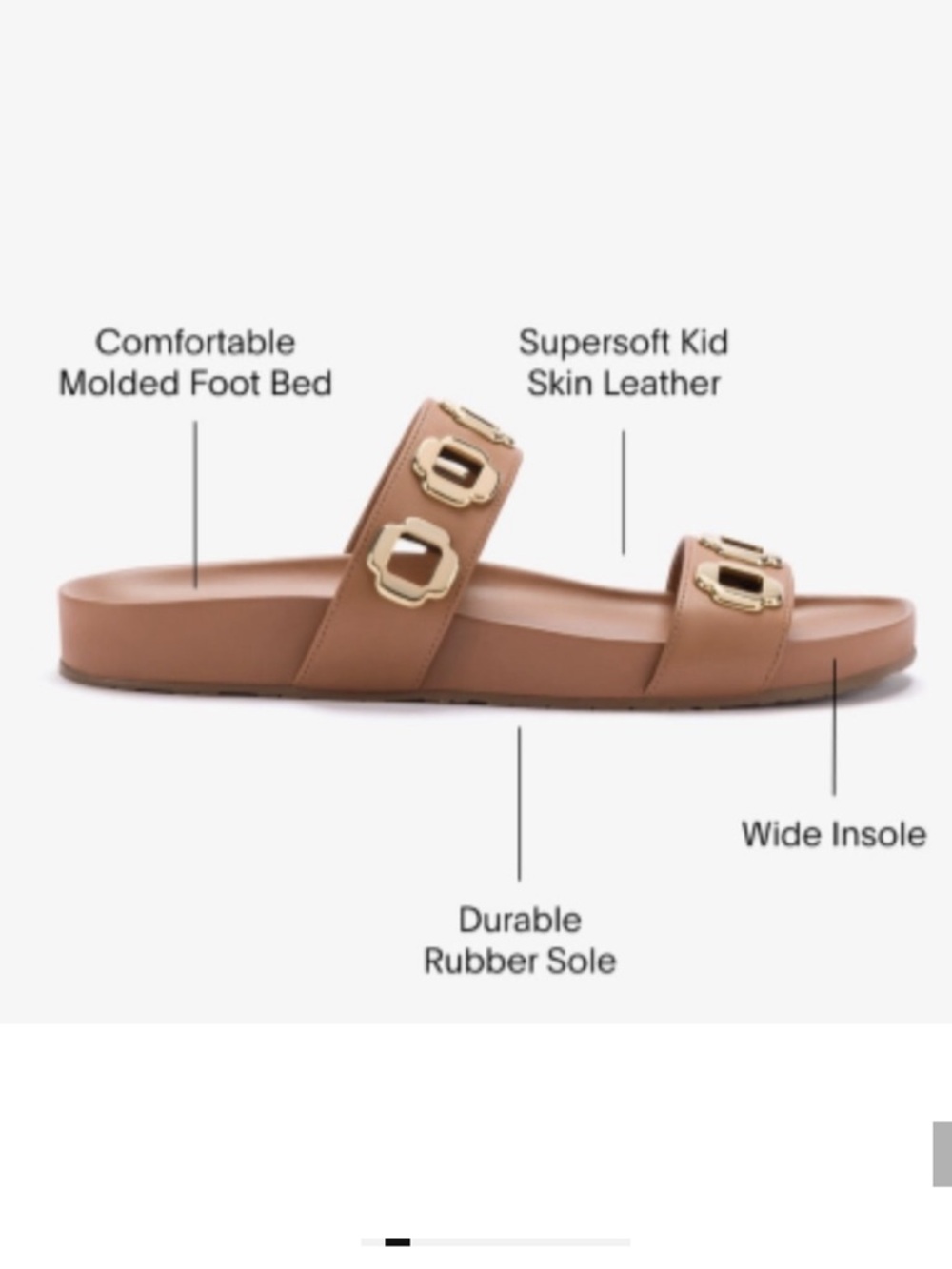 Larroude Milan Black Leather Double-Strap Slide Sandals with Gold Accents - Picture 12 of 12